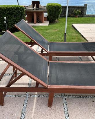 coppia lettini prendisole sdraio in legno