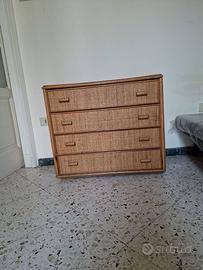 Cassettiera vintage in bambù e vimini – 86x44x75 c
