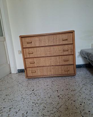 Cassettiera vintage in bambù e vimini – 86x44x75 c