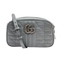 Borsa a spalla Gucci GG Marmont grigia in pelle
