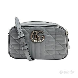 Borsa a spalla Gucci GG Marmont grigia in pelle