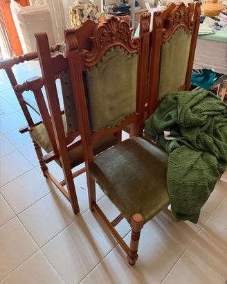 Set 6 sedie classiche in legno intagliato, velluto