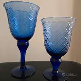 Set 6 Bicchieri  acqua e 6 vino vetro Blu cobalto