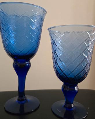 Set 6 Bicchieri  acqua e 6 vino vetro Blu cobalto