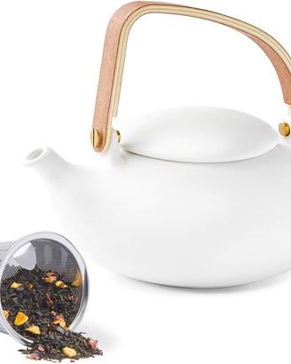 800ml Matita Finitura Teiera in Ceramica Bianca,