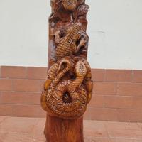 Tronco intarsiato in legno di teak animali esotici