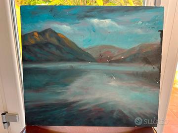 Quadro olio double face: lago / forchetta e frutto