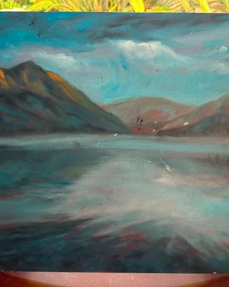 Quadro olio double face: lago / forchetta e frutto