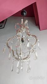 LAMPADARIO IN OTTONE e VETRO e BRINDOLI - 1 luce