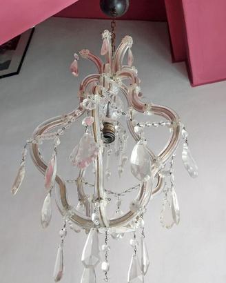 LAMPADARIO IN OTTONE e VETRO e BRINDOLI - 1 luce