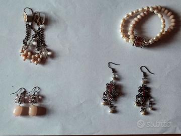 Set braccialetto + 3 orecchini rosa