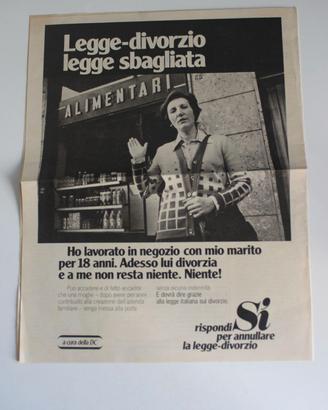 Pagina rivista propaganda DC legge divorzio vota S