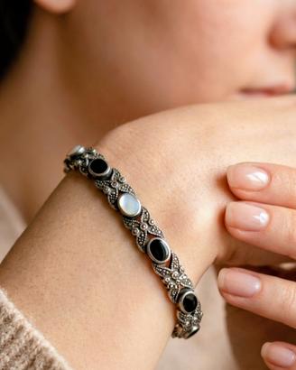 bracciale vintage in argento 925, marcasite, onice