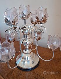 Candelabro vintage 5 bracci con tulipani vetro 