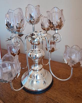 Candelabro vintage 5 bracci con tulipani vetro 