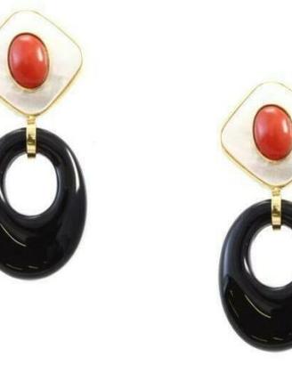 Orecchini con Madreperla, Corallo e Onice