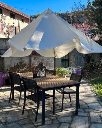tavolo allungabile in legno giardino e ombrellone