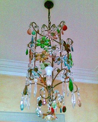 Lampadario vintage Ernst Palme fiori cristallo