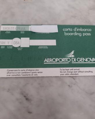 carta di imbarco vintage Aeroporto di Genova 