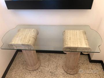 Console/tavolo con 2 colonne vero travertino