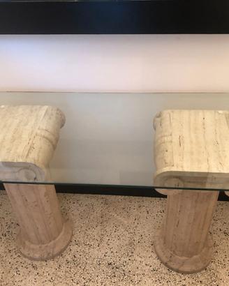 Console/tavolo con 2 colonne vero travertino