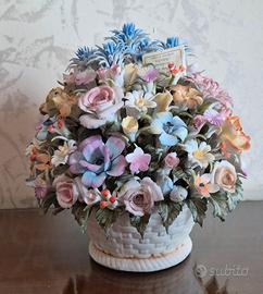 CESTINO FIORI CAPODIMONTE PORCELLANA