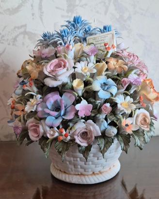 CESTINO FIORI CAPODIMONTE PORCELLANA