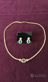 Parure vintage collana + orecchini dorati / verde 