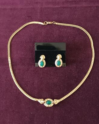 Parure vintage collana + orecchini dorati / verde 