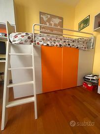 Letto cameretta con materasso e container/armadio