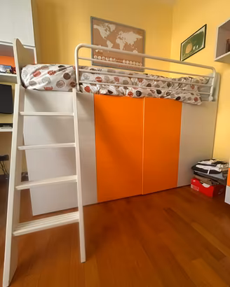 Letto cameretta con materasso e container/armadio