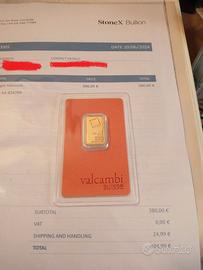 lingottino oro VALCAMBI 5grammi lingotto oro