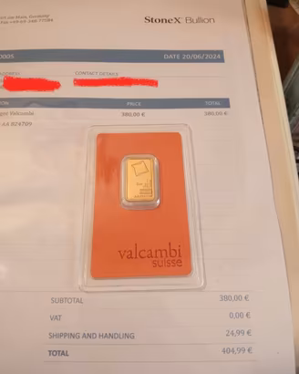 lingottino oro VALCAMBI 5grammi lingotto oro