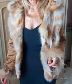 pelliccia di volpe naturale con maniche in raso tg