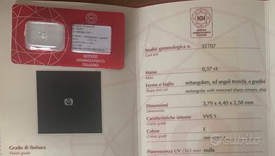 Diamante Naturale 0.37 ct. F/VVS1 Certificato Rect