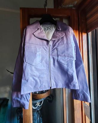 Giacca vintage In vera pelle viola/ lilla TG 44