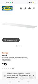 Top in vetro bianco copertura Besta Ikea 180×40