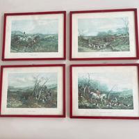 Set di 4 stampe inglesi d’epoca – Scene di caccia