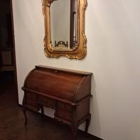 Scrittoio vintage a ribalta in legno + Specchiera