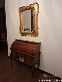 Scrittoio vintage a ribalta in legno + Specchiera