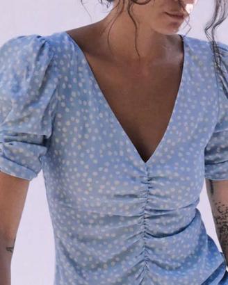 Vestito corto azzurro a pois bianchi Zara taglia M