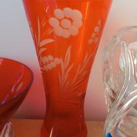 vaso cristallo Boemia rosso decoro fiori vintage