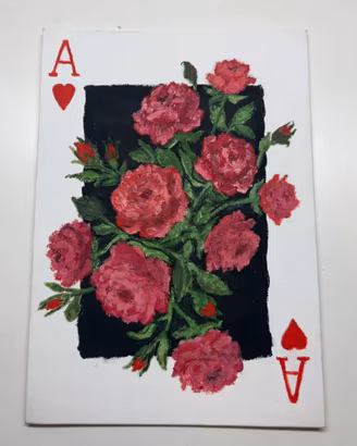 Dipinto a Mano - Asso di Cuori con Rose
