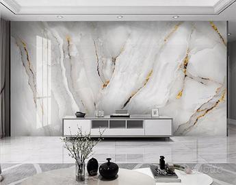 Carta parati effetto marmo bianco con venature oro