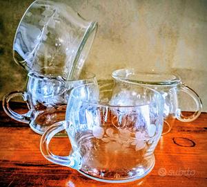 Tazze punch vetro soffiato inciso ca 40's