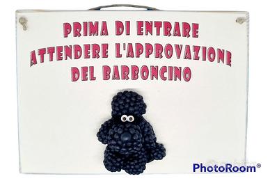 Targa in legno Cane Barboncino in resina
