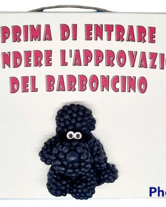 Targa in legno Cane Barboncino in resina