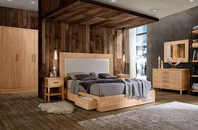 LETTO MATRIMONIALE RUSTICO IN ABETE + 4 CASSETTONI