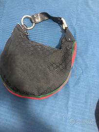 Borsa gucci nera e banda rosso verde