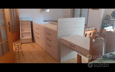 letto cassettone singolo con scrivania e scala